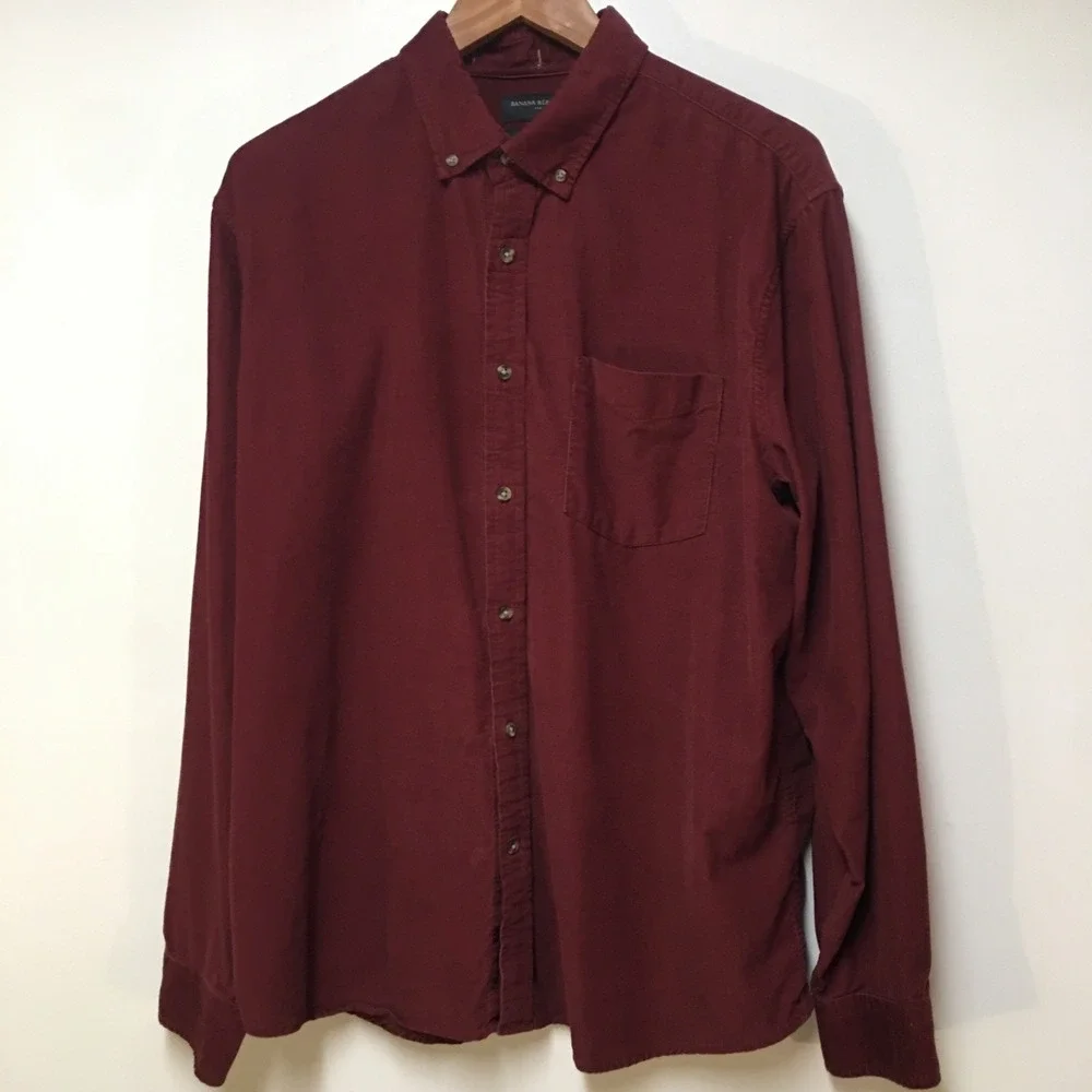 Banana Republic Men XL Shirt Red Corduroy Slim Fit Button 90s Y2K Preppy Holiday